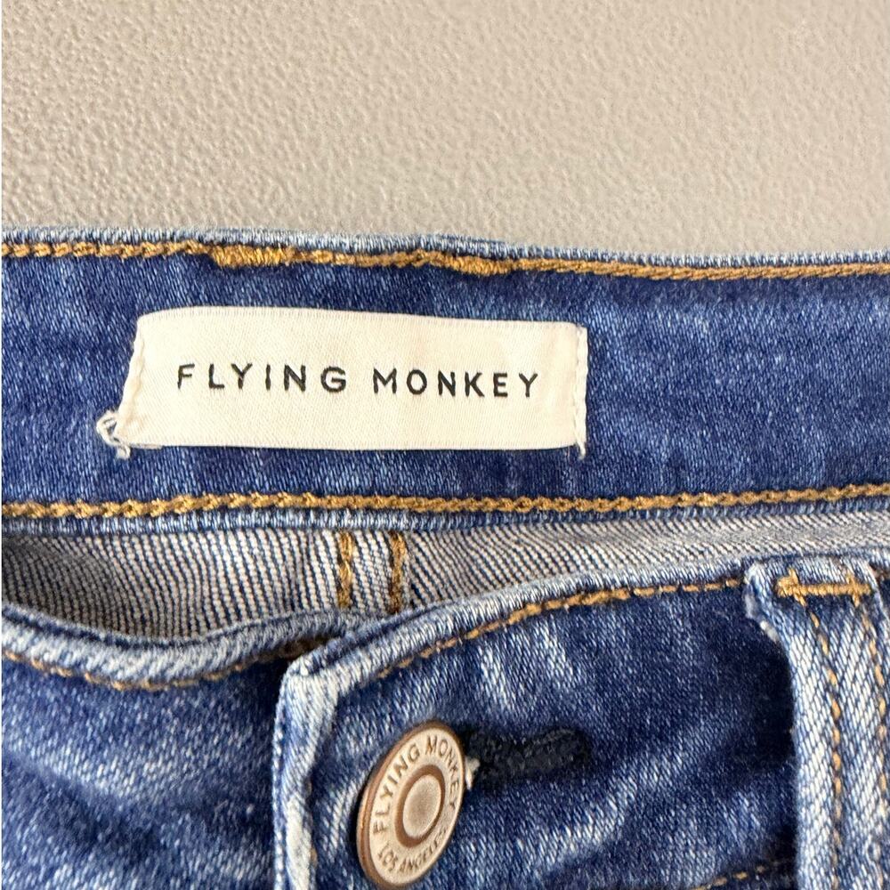 Flying Monkey Distressed Flare Jeans Size 29 Medium Wash Stretch Denim - Picture 7 of 9